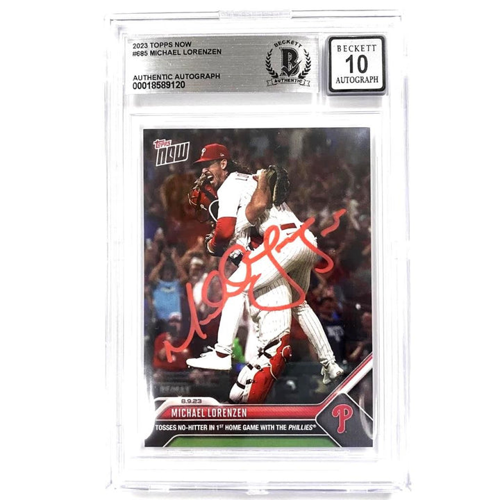 Michael Lorenzen signed 2023 Topps Now No Hitter #685 card ~ Beckett BAS 10 Auto