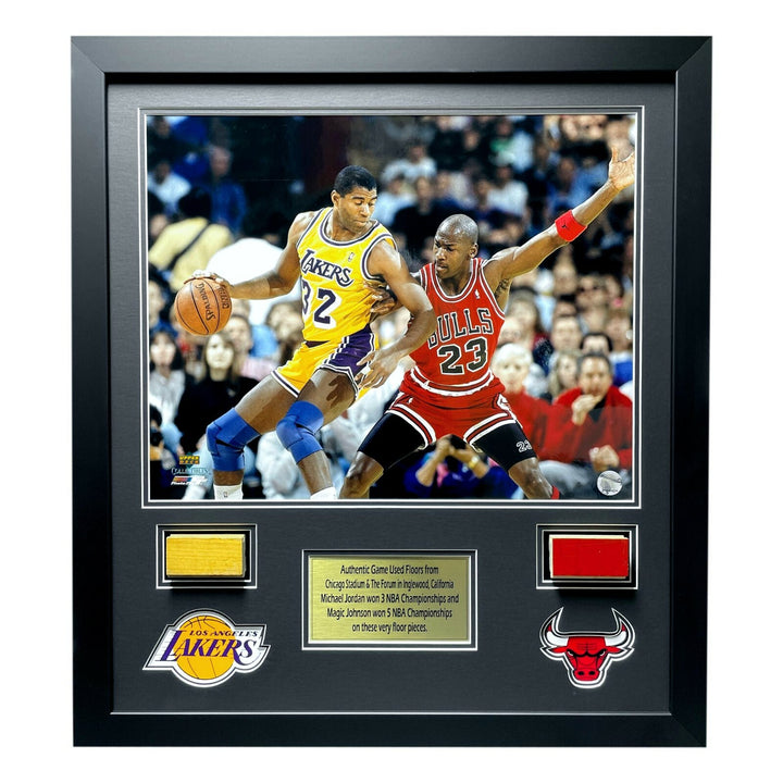 Michael Jordan Magic Johnson Authentic Game Used Bulls Lakers Floors Framed COA