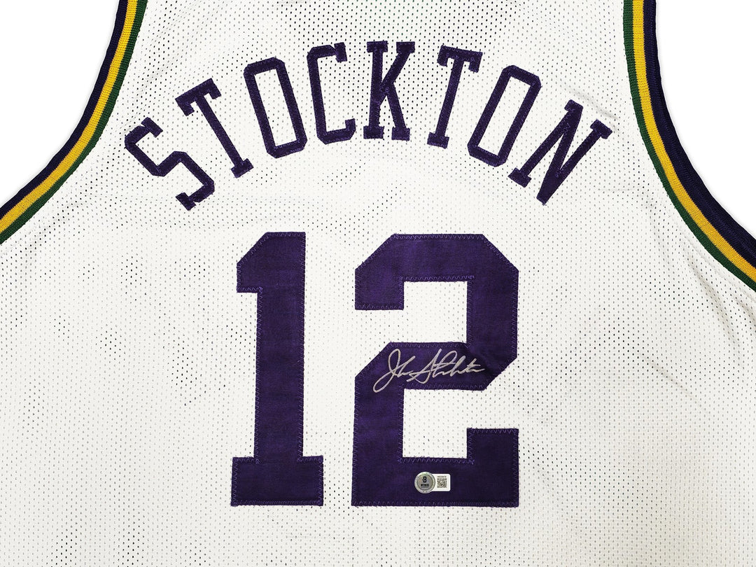 Utah Jazz John Stockton Autographed Signed White Jersey Beckett Witness