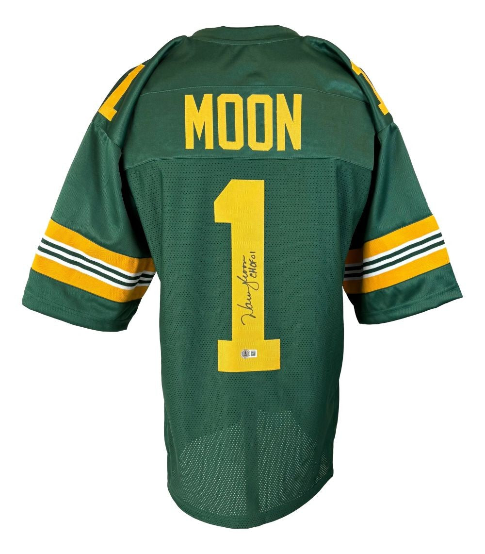 Warren Moon Edmonton Signed Green Football Jersey CHOF 01 Inscribed BAS
