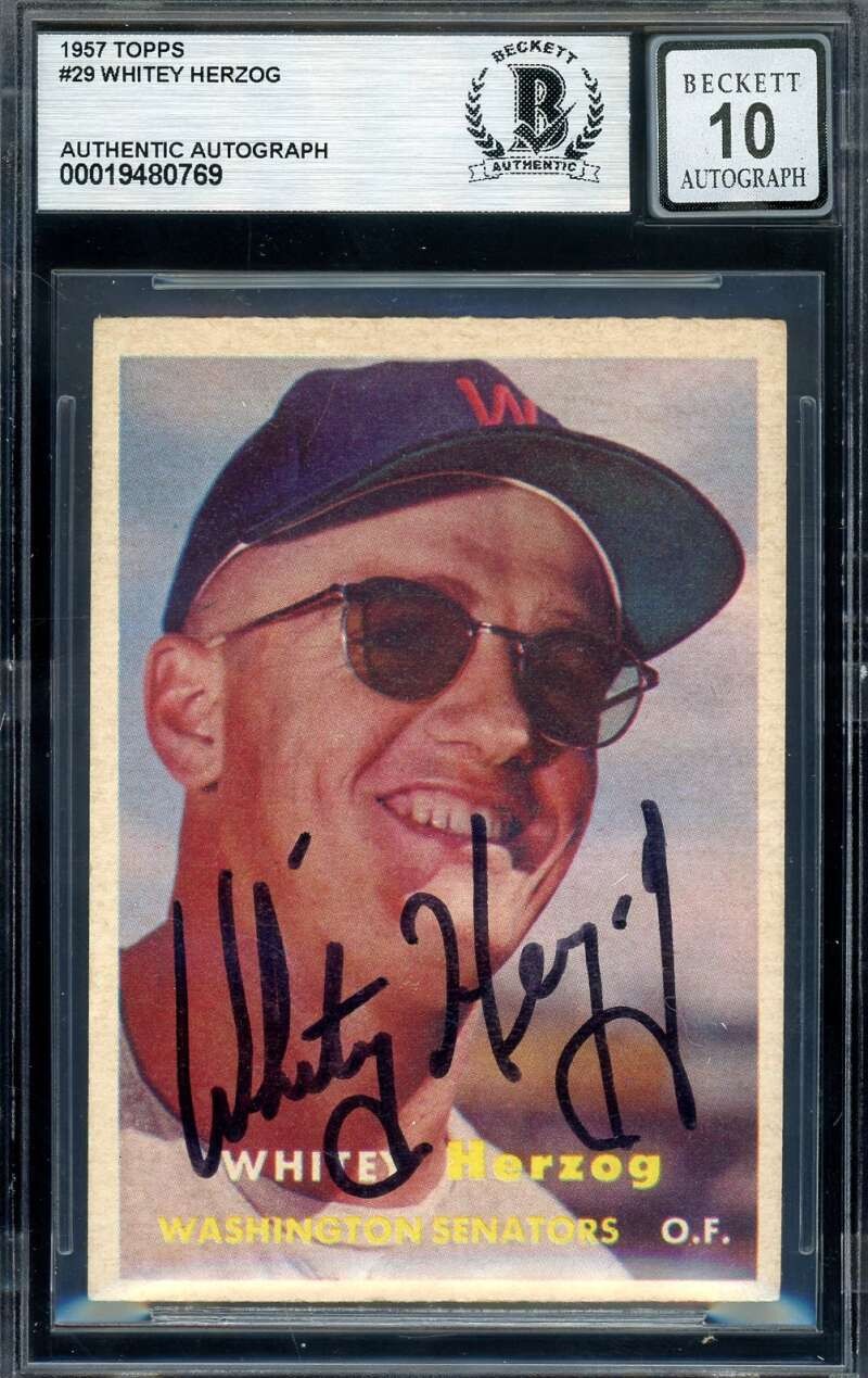Whitey Herzog Gem Mint 10 Beckett BAS Signed 1957 Topps Rookie Autograph