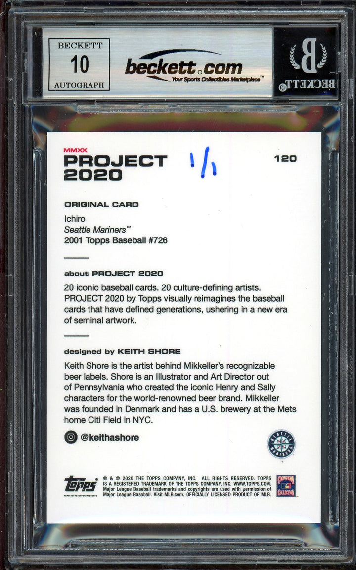Ichiro Suzuki Auto Topps Project 2020 Keith Shore Card 120 Sig10 ROY/MVP 1/1 BAS