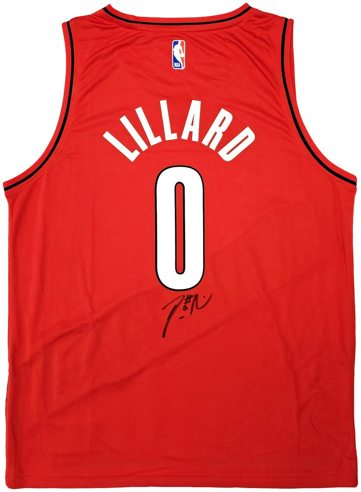 Portland Trailblazers Damian Lillard Signed Red Fanatics Jersey Size L Beckett