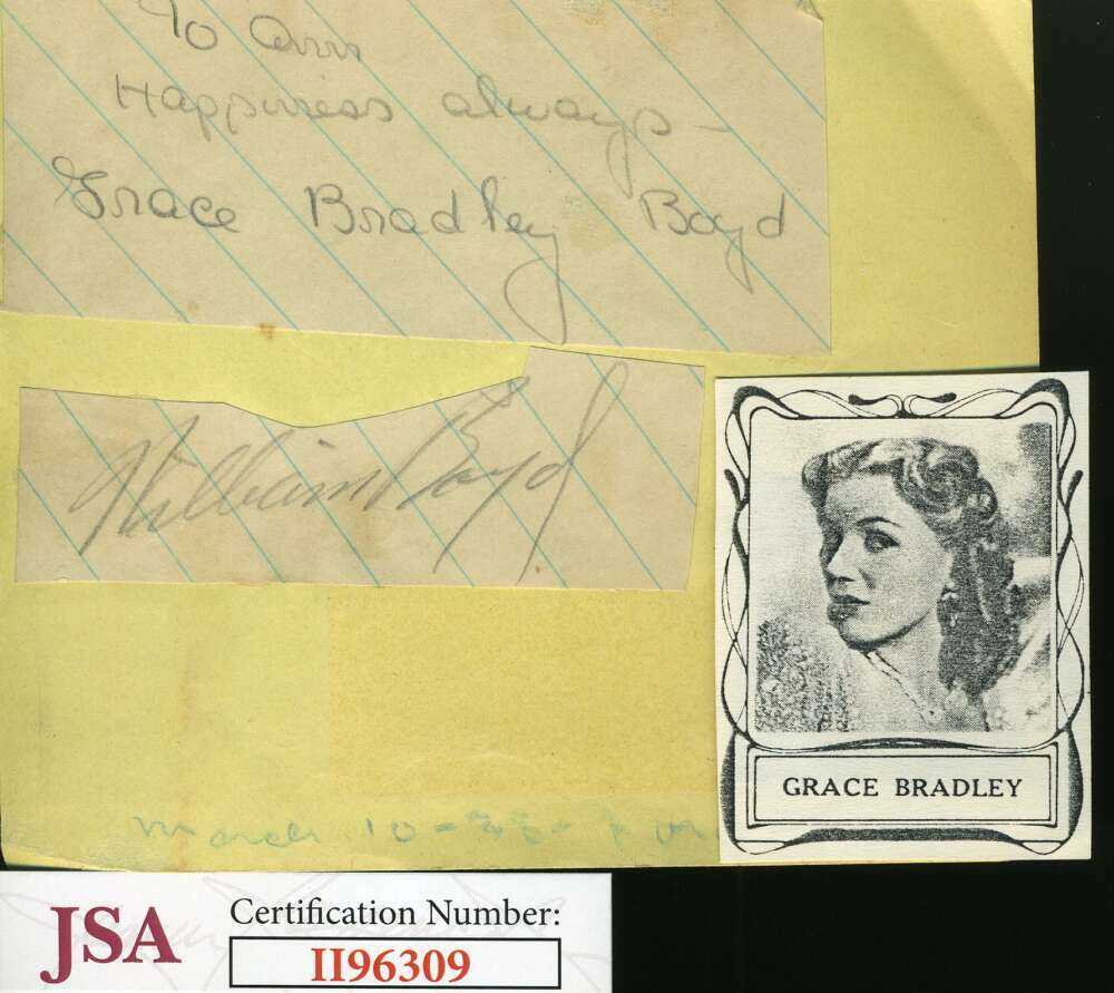 William And Grace Boyd Hopalong Cassidy JSA Coa Signed 1940`s Album Page Autogra