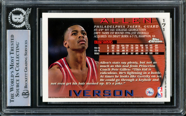 Allen Iverson Signed 1996-97 Topps Chrome RC 171 76ers Beckett #14863455