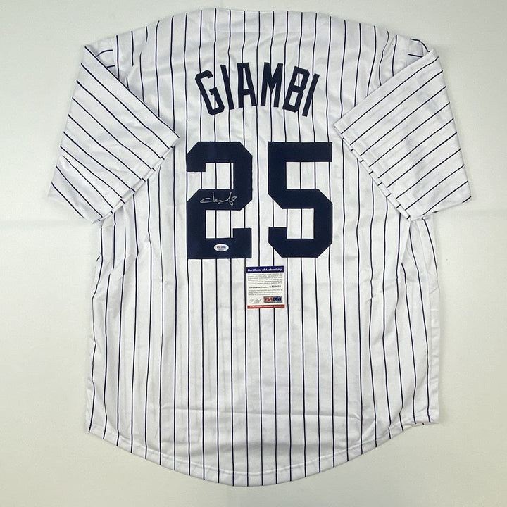 Autographed/Signed Jason Giambi New York Pinstripe Jersey PSA/DNA COA