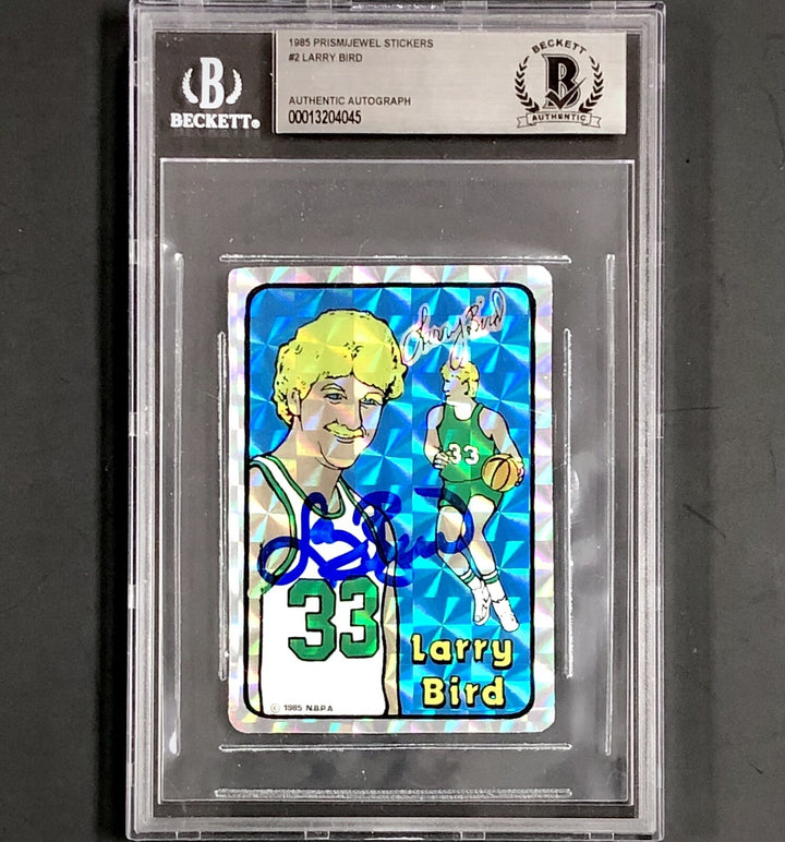 Larry Bird autograph signed 1985 Prism Jewel Sticker card #2 Beckett BAS BGS