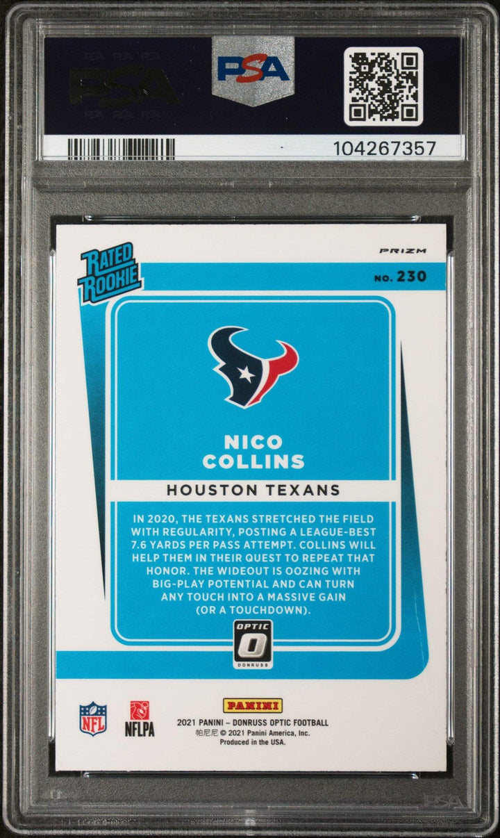 Graded 2021 Donruss Optic Nico Collins #230 Purple Shock RC Football Card PSA 10
