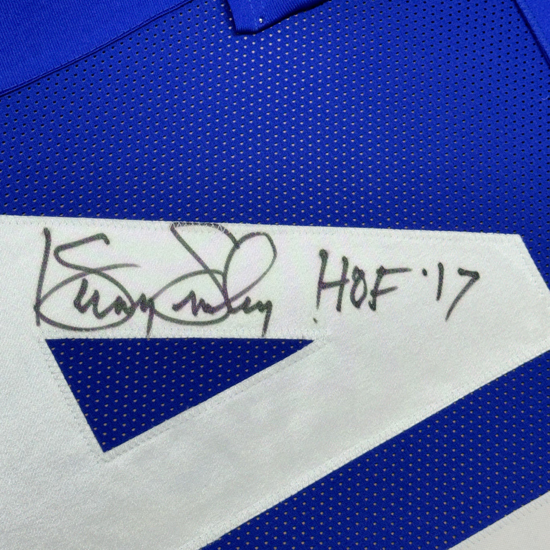 Framed Autographed/Signed Kenny Easley 33x42 HOF 17 Seattle Blue Jersey JSA COA