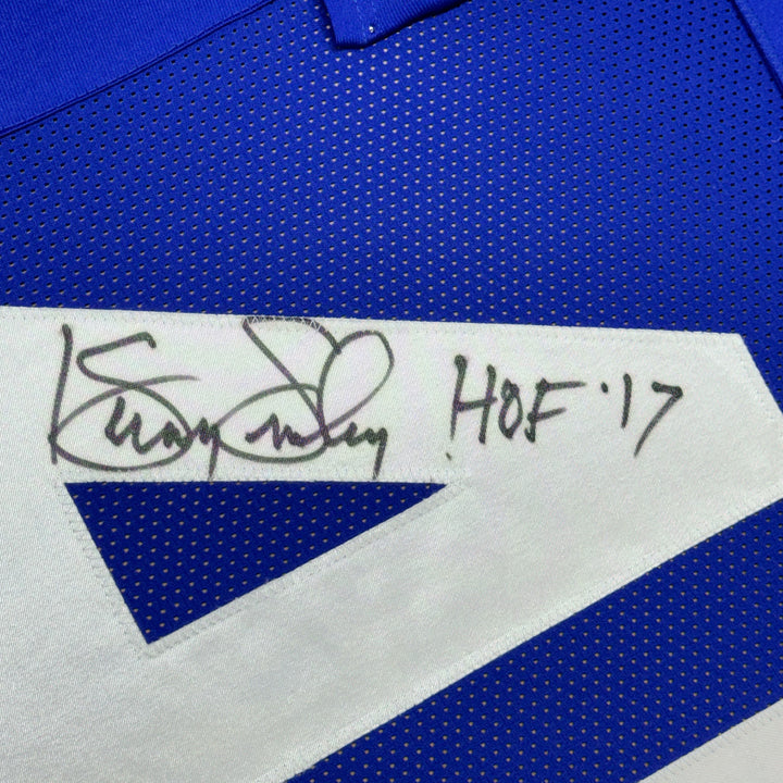 Framed Autographed/Signed Kenny Easley 33x42 HOF 17 Seattle Blue Jersey JSA COA