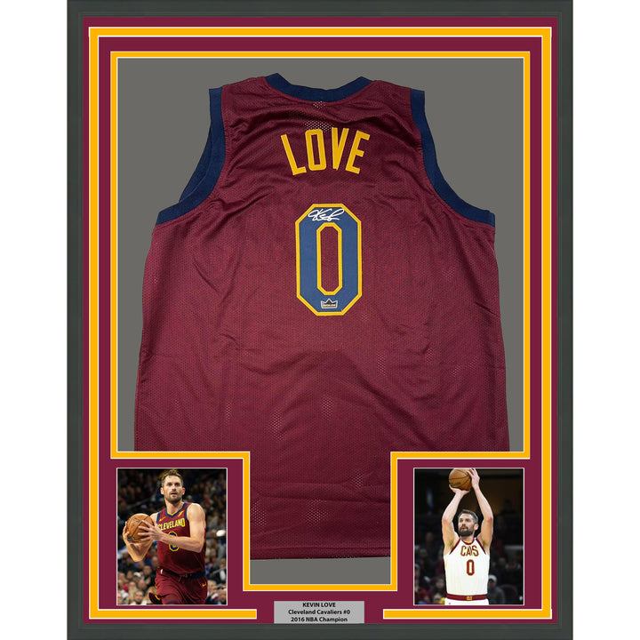 Framed Facsimile Autographed Kevin Love 35x39 Red Reprint Laser Auto Jersey