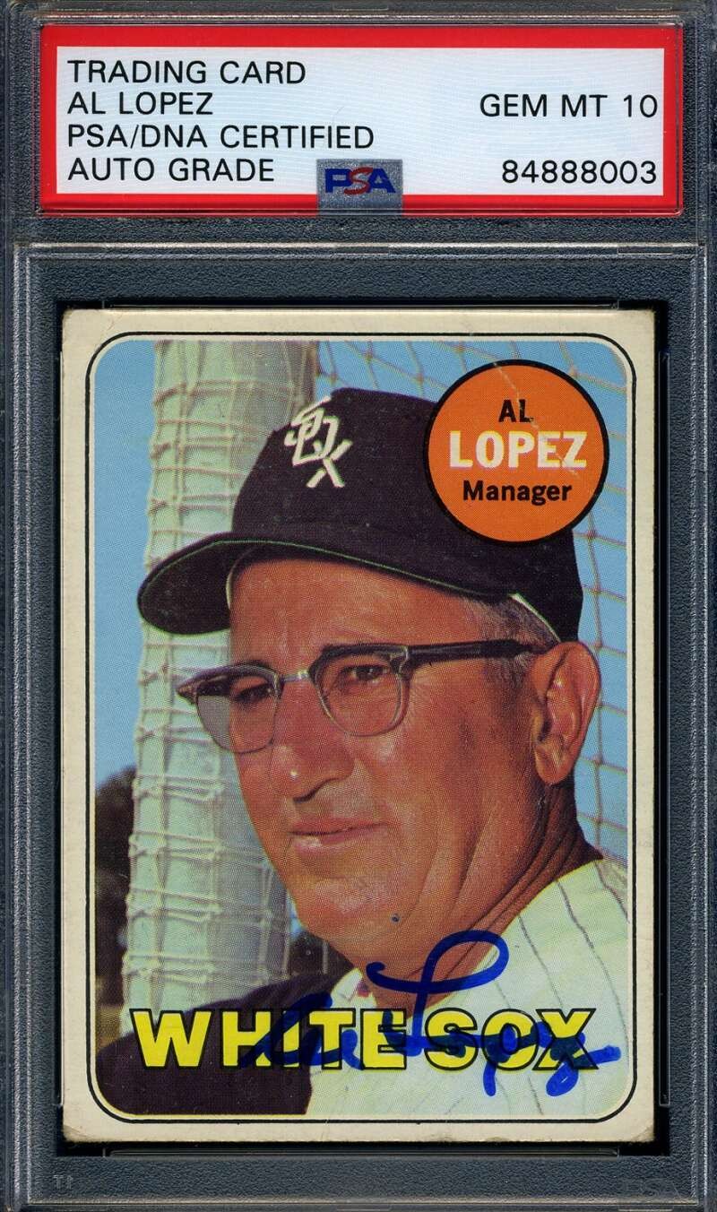 Al Lopez Gem Mint 10 PSA DNA Signed 1969 Topps Autograph
