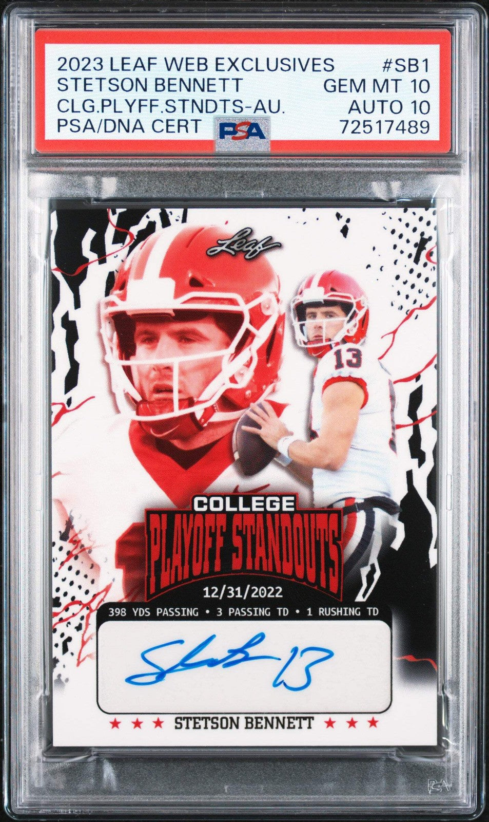 Graded 2023 Leaf Stetson Bennett #SB1 #/274 Rookie Card PSA/DNA 10 Auto Grade 10