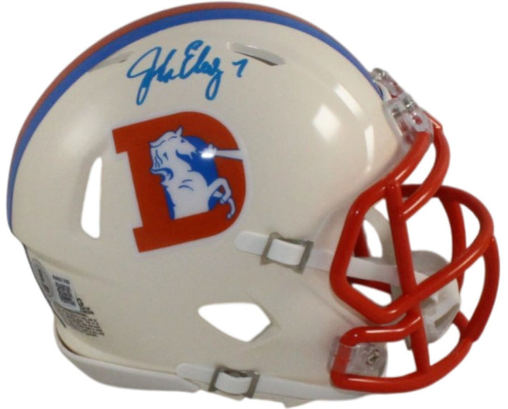 John Elway Autographed Denver Broncos Retro Mini Helmet Beckett Witness 55384