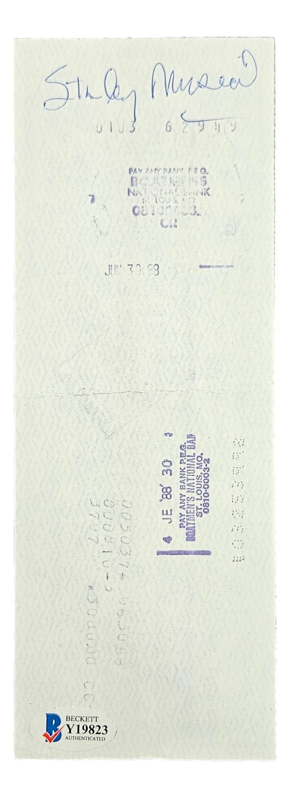 Stan Musial St. Louis Cardinals Signed Bank Check #2339 BAS Y19823