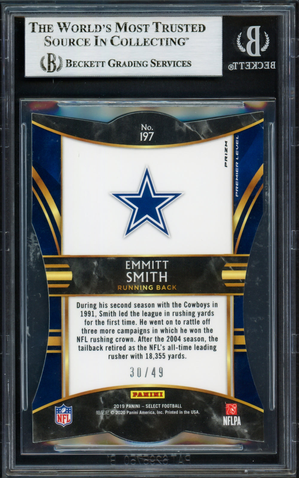 Emmitt Smith Auto 2019 Select Prizms Neon Green Die Cut Card 197 30/49 Beckett