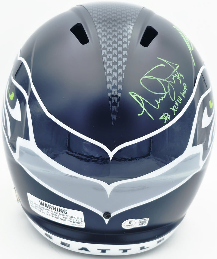 Kenneth Walker III & Malcolm Smith Auto Seahawks Blue Full Sz Speed Rep Helmet