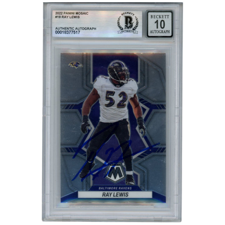 Ray Lewis Autographed/Signed 2022 Mosiac #19 Trading Card Beckett 52919