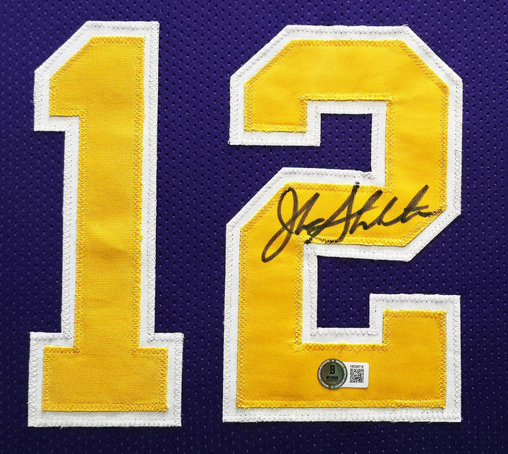 Utah Jazz John Stockton Signed Framed Purple Jersey Beckett Witness