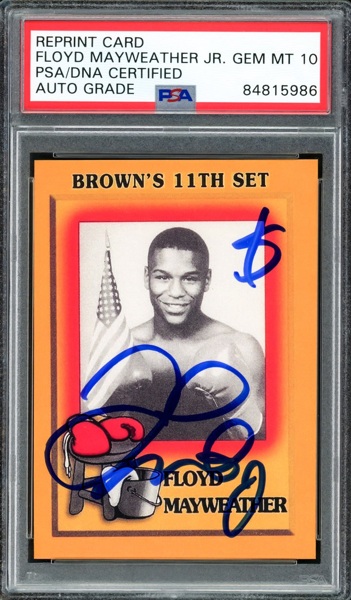 Floyd Mayweather Jr Auto 1997 Browns Boxing Rookie Reprint RC 51 Sig 10 $ PSA