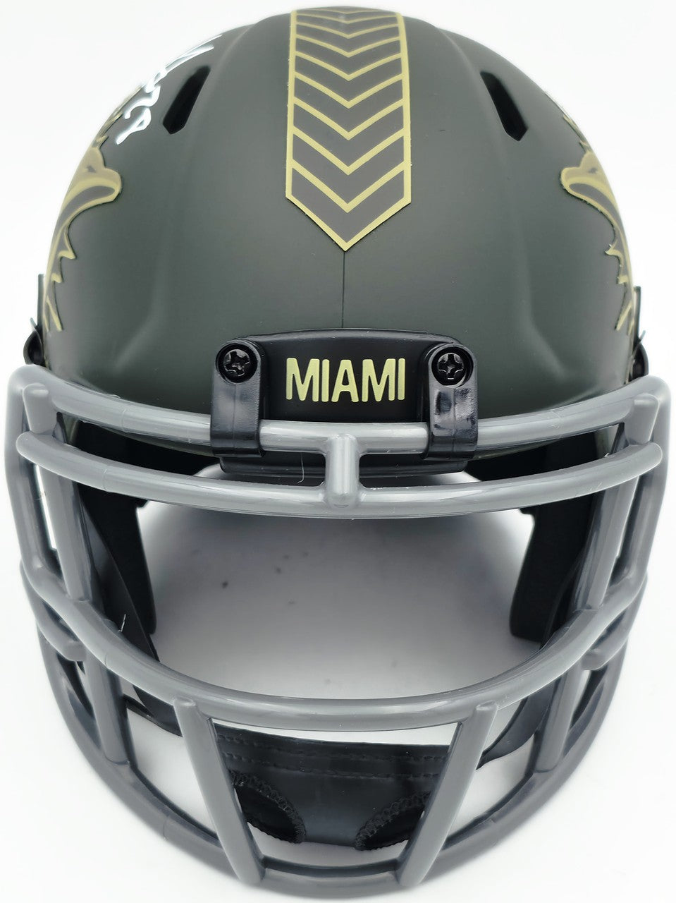 De'Von Achane Auto Dolphins Salute to Service Speed Mini Helmet Beckett Witness