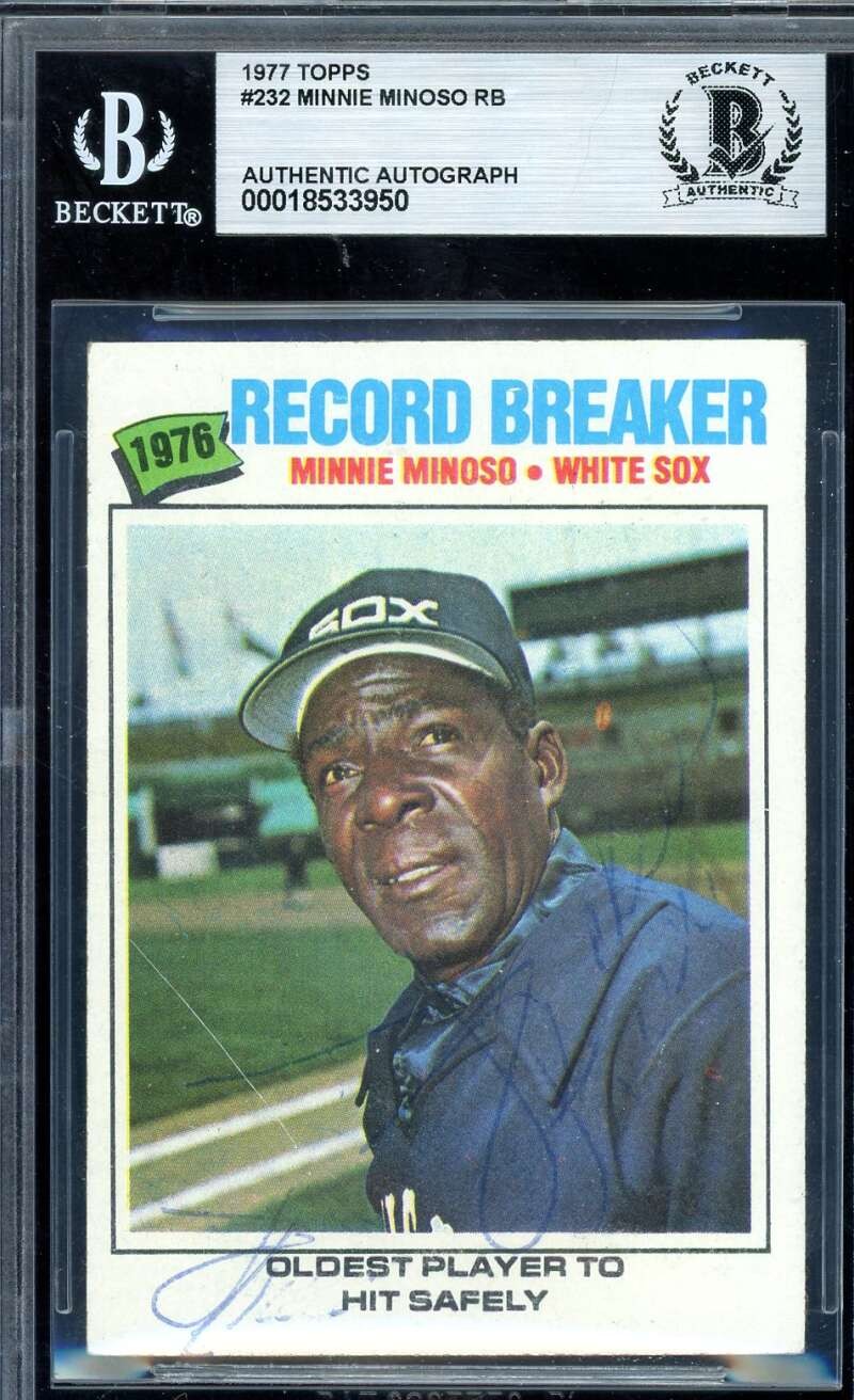 Minnie Minoso Beckett BAS Signed 1977 Topps 1976 Record Breaker Autograph