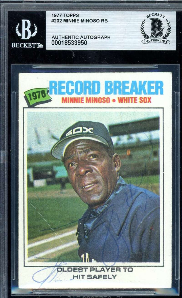 Minnie Minoso Beckett BAS Signed 1977 Topps 1976 Record Breaker Autograph