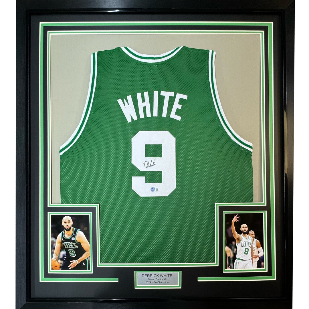 Framed Autographed/Signed Derrick White 35x39 Boston Green Jersey JSA