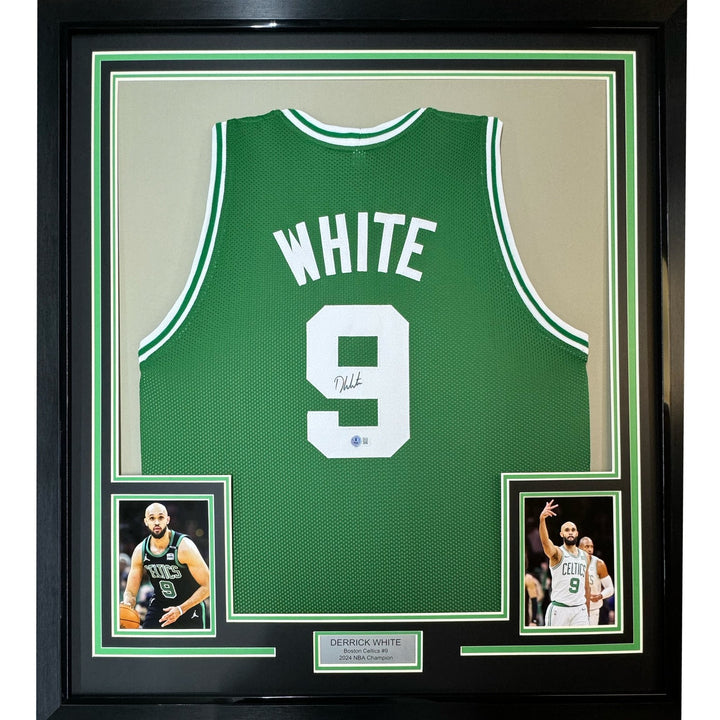 Framed Autographed/Signed Derrick White 35x39 Boston Green Jersey JSA