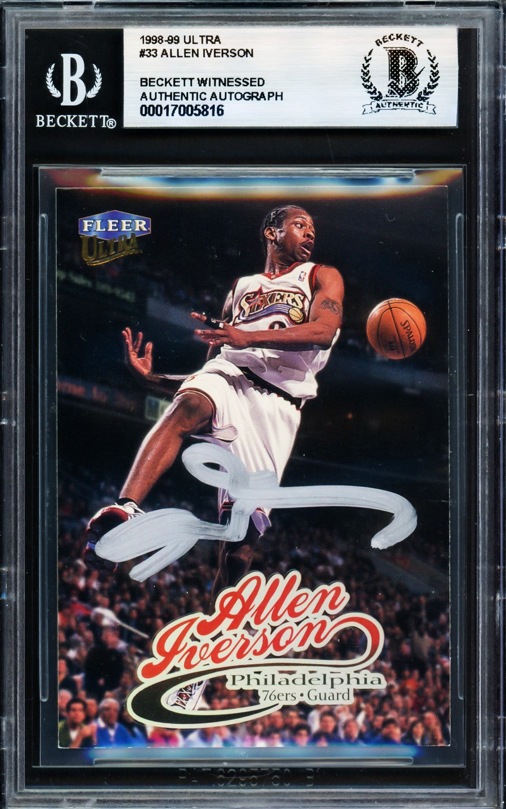 Allen Iverson Signed 1998-99 Fleer Ultra Card 33 Card 76ers Beckett Wit