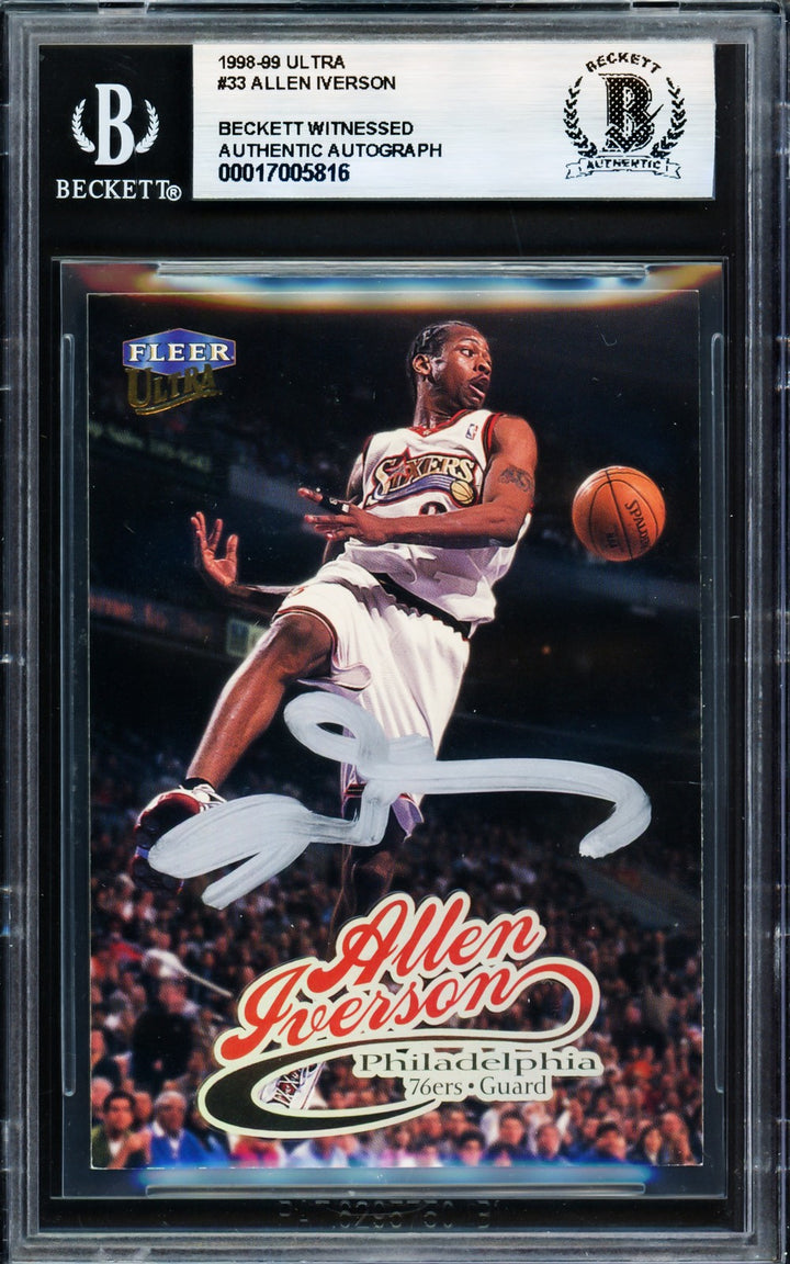 Allen Iverson Signed 1998-99 Fleer Ultra Card 33 Card 76ers Beckett Wit