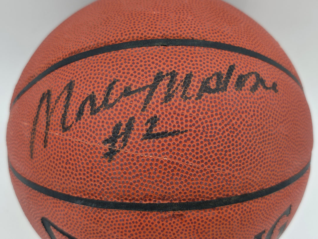 Moses Malone Signed Official NBA Leather Basketball 76ers, Rockets JSA #AV29209