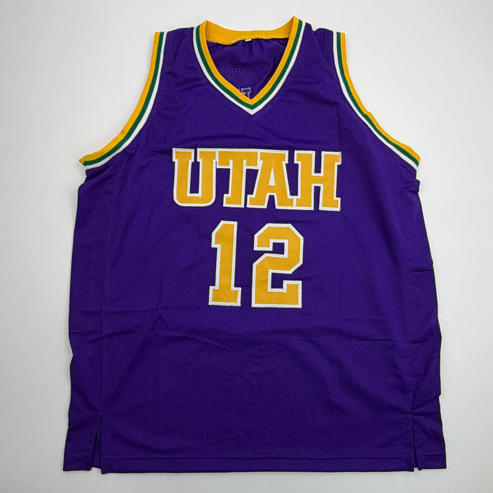 Autographed/Signed John Stockton Utah Purple Basketball Jersey Beckett BAS COA