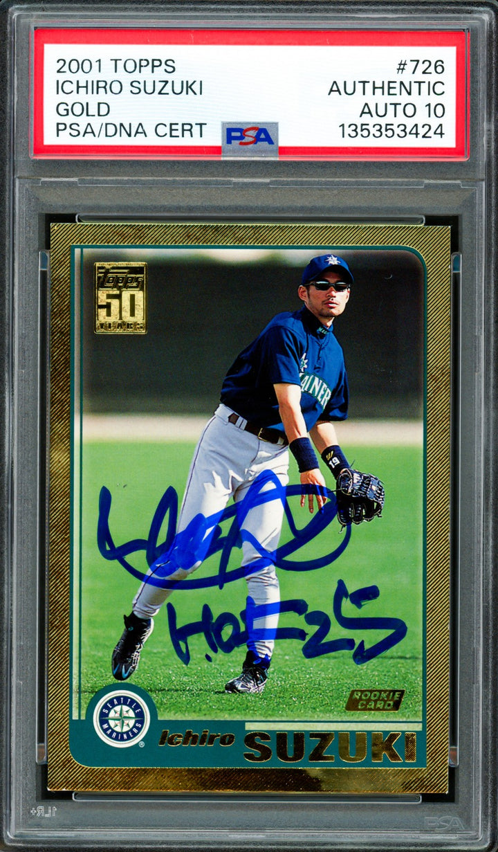 Ichiro Suzuki Auto 2001 Topps Gold RC 726 Mariners Auto GM 10 "HOF 25" PSA/DNA