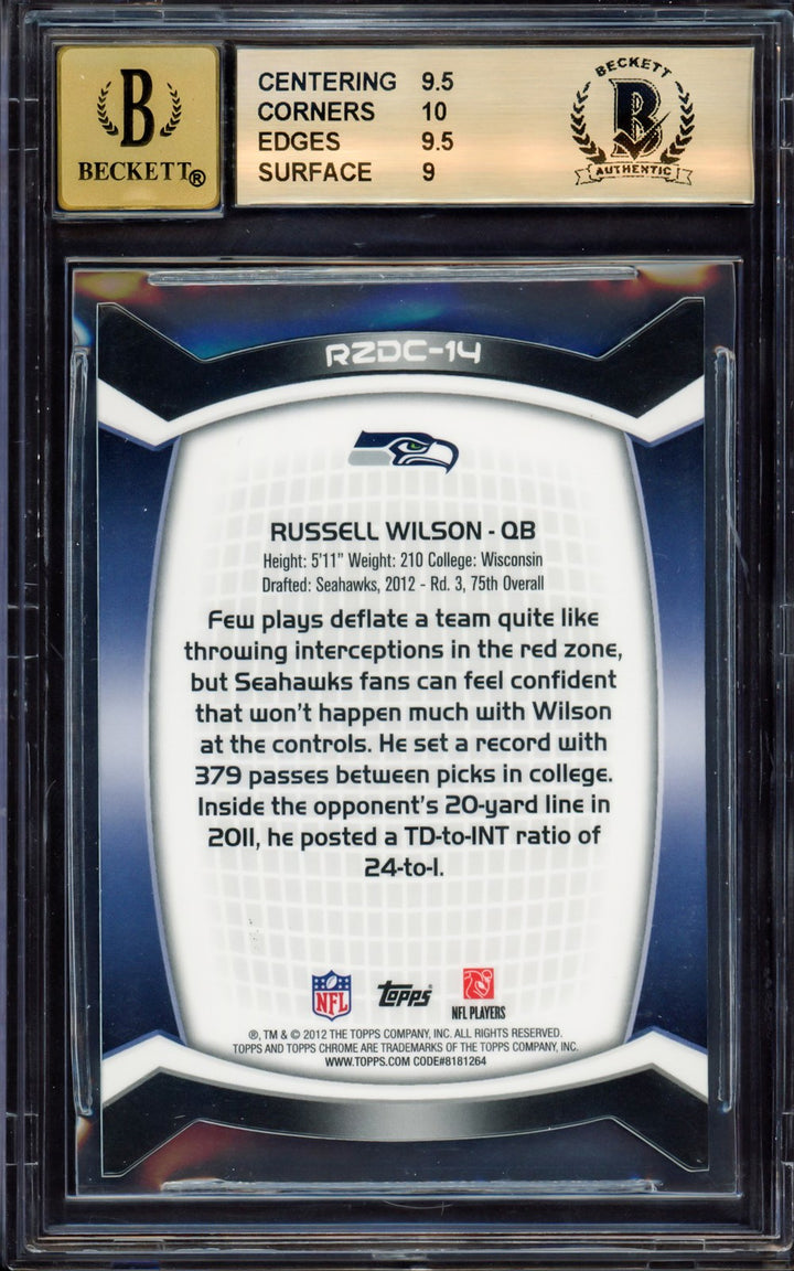 Russell Wilson Auto 2012 Topps Chrome Red Zone Refractor RC RZDC-14 BGS9.5 Sig10