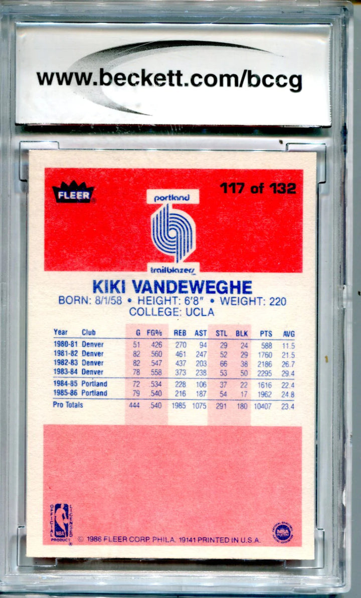 Kiki Vandeweghe 1986-87 Fleer Premier #117 BCCG NM 10 Card