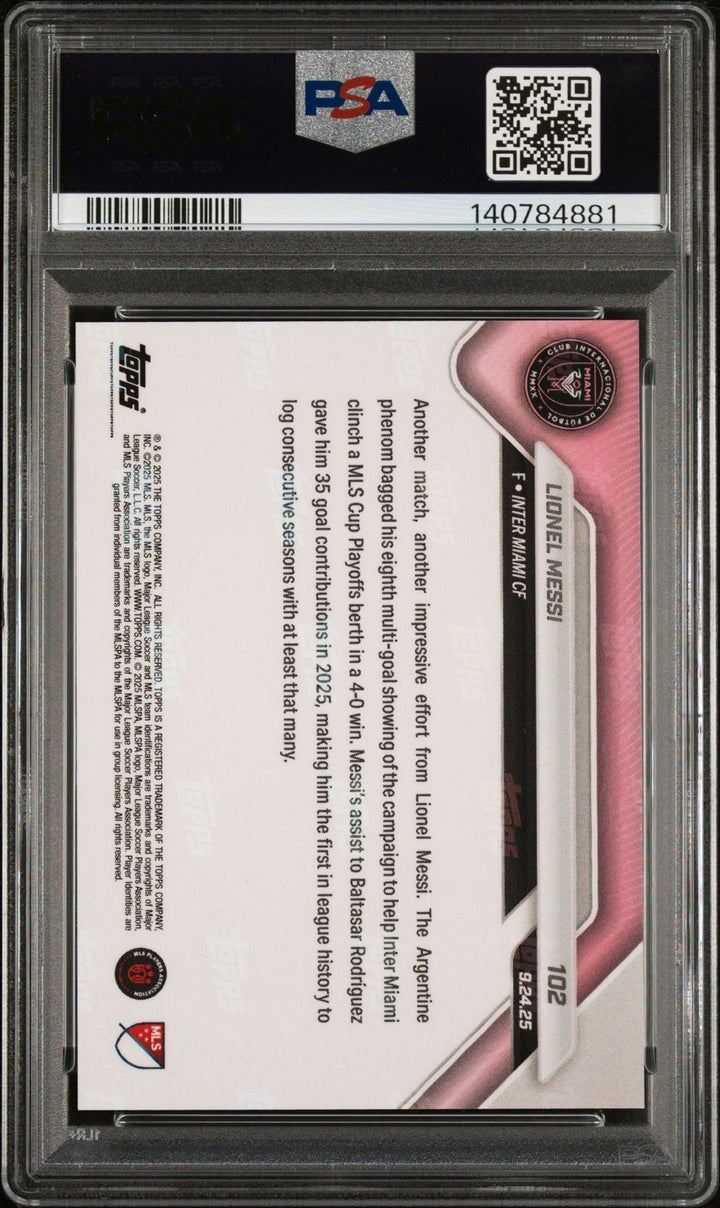 Graded 2025 Topps Now MLS Lionel Messi #102 Soccer Card PSA 10 Gem Mint