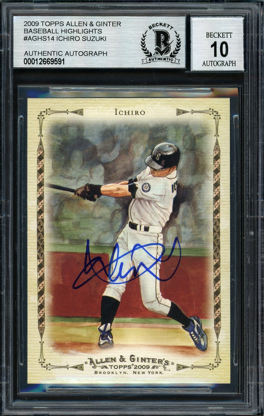 Ichiro Suzuki Auto 2009 Topps Allen Ginter Card AGHS14 Mariners Auto 10 Beckett