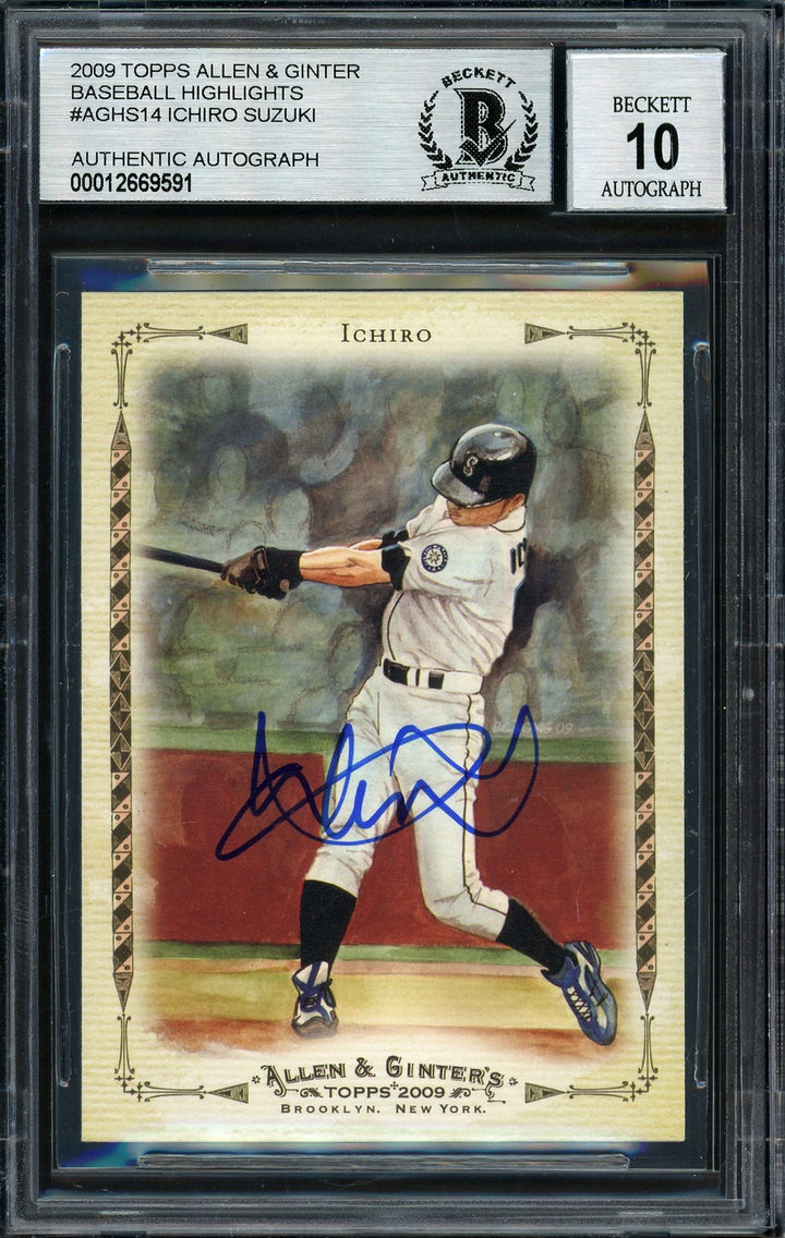 Ichiro Suzuki Auto 2009 Topps Allen Ginter Card AGHS14 Mariners Auto 10 Beckett