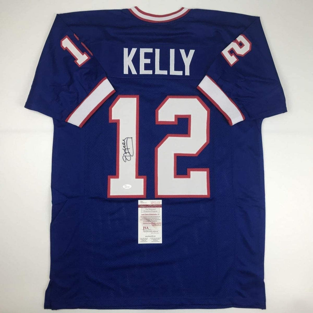 Autographed/Signed Jim Kelly Buffalo Blue Football Jersey JSA COA