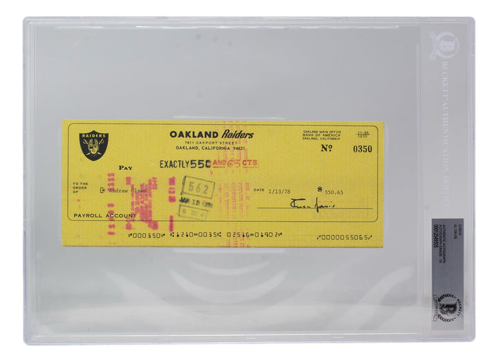 Al Davis Signed Oakland Raiders  Bank Check #350 BGS