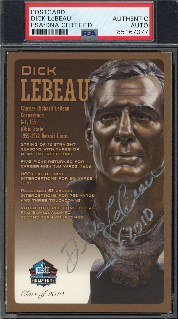 Dick Lebeau PSA DNA Signed Hall of Fame Bronze Bust Postcard /150 Autograph