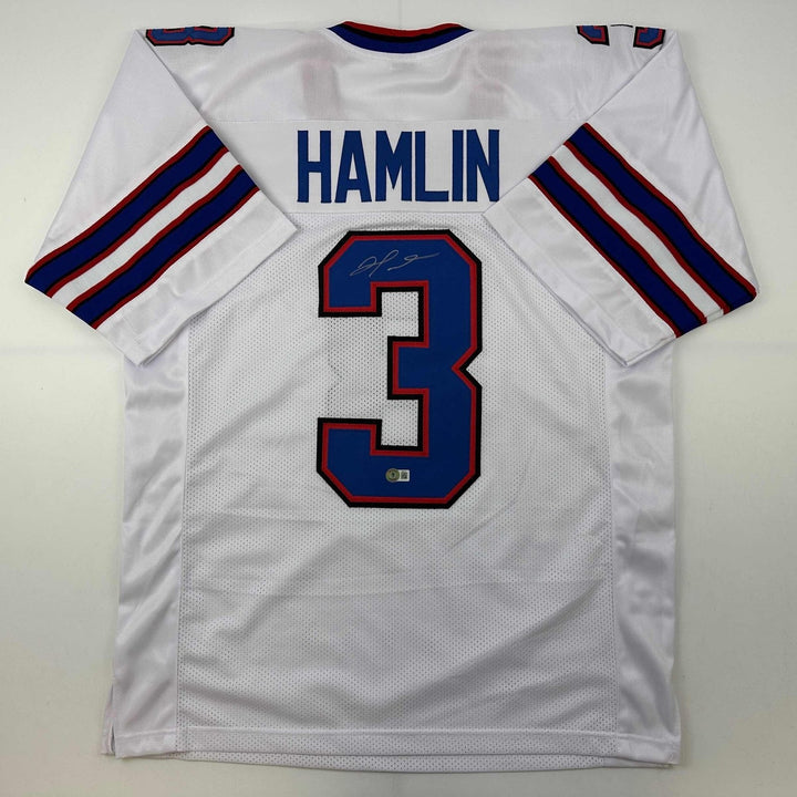 Autographed/Signed Damar Hamlin Buffalo White Jersey Beckett BAS COA