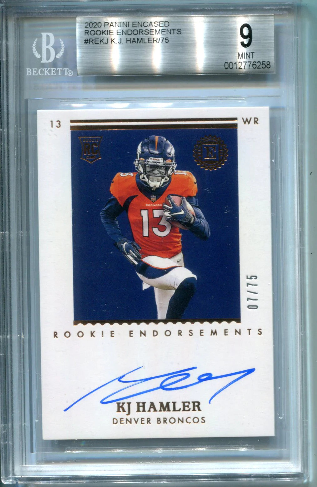 KJ Hamler 2020 Panini Encased Rookie Endorsements Auto Card (BGS MT 9) 7/75