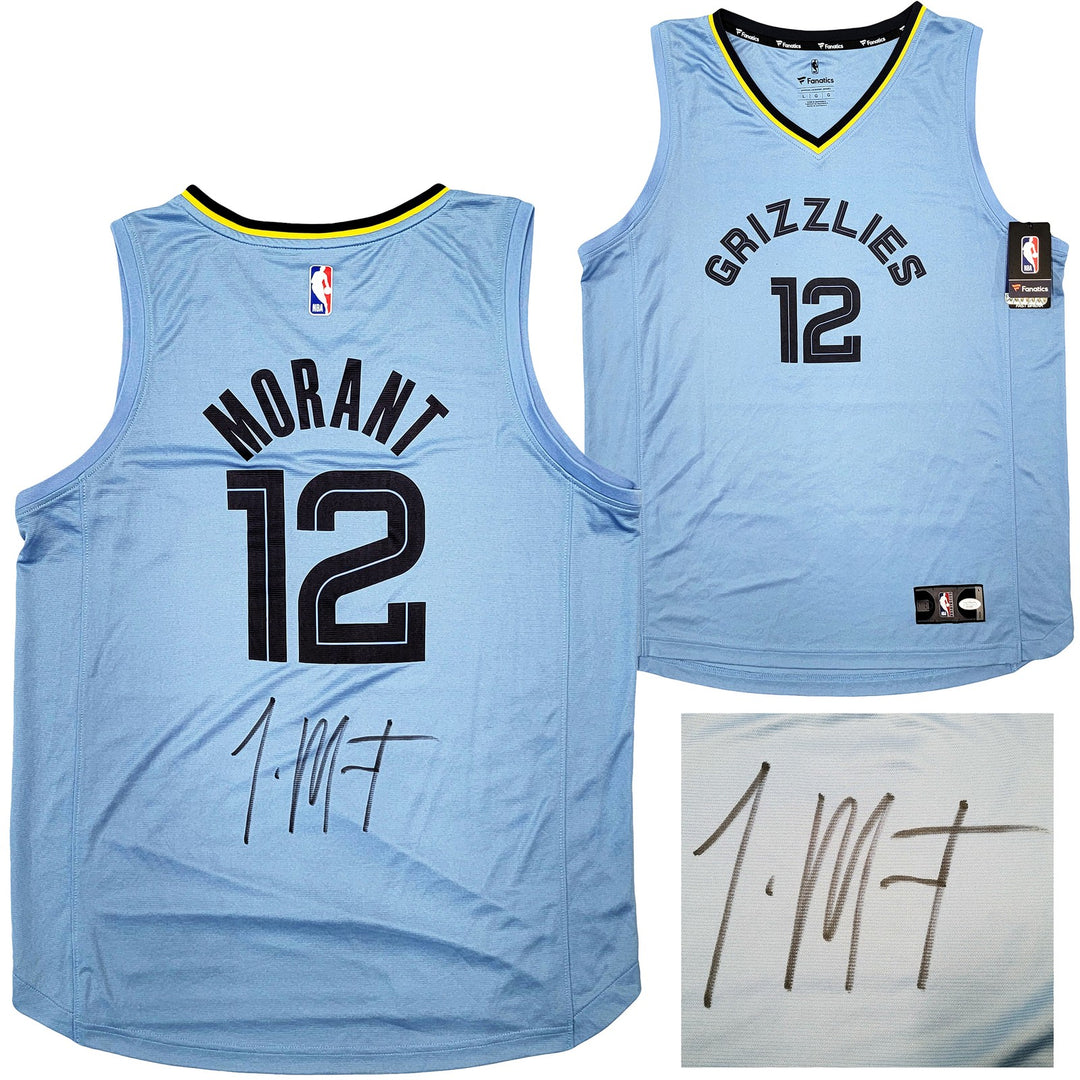 Memphis Grizzlies Ja Morant Signed Light Blue Fanatics Jersey Size L JSA