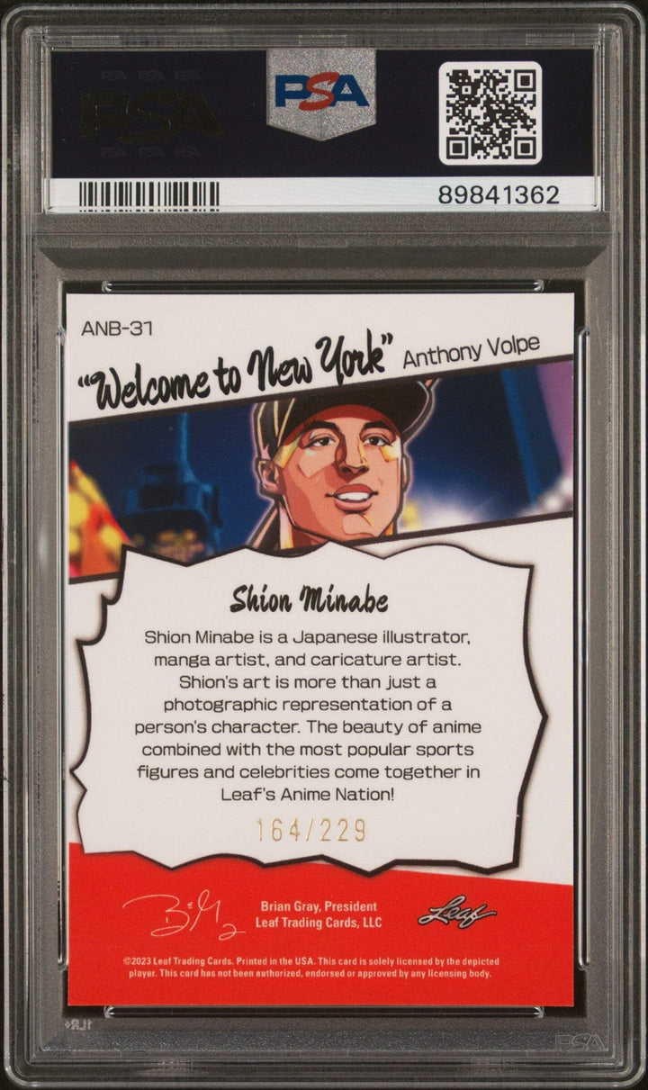 Graded 2023 Leaf Web Anthony Volpe #31 Anime Nation #/229 Baseball Card PSA 10