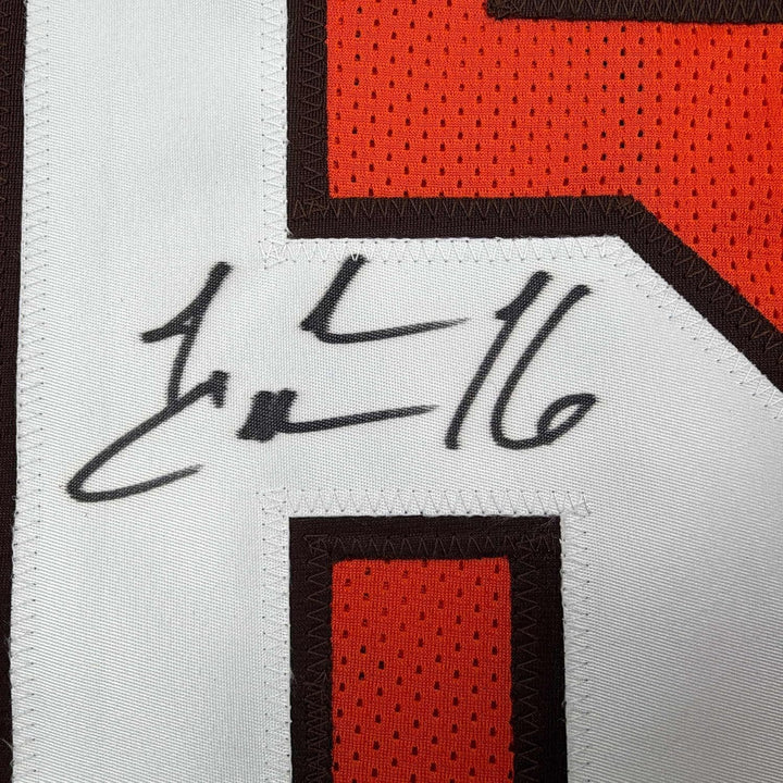 Framed Autographed/Signed Josh Cribbs 35x39 Cleveland Orange Jersey JSA COA