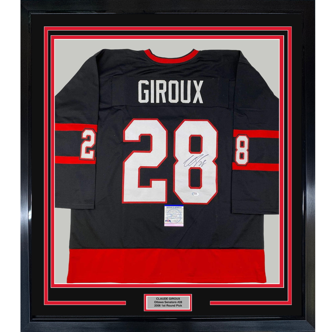 Framed Autographed/Signed Claude Giroux 33x42 Ottawa Black Jersey PSA/DNA COA