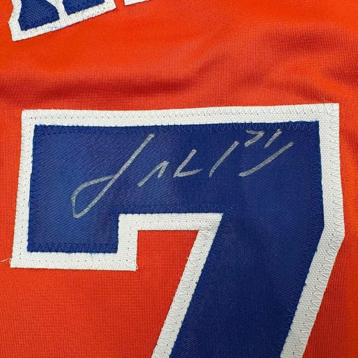 Framed Autographed/Signed Josh Hader 35x39 Houston Orange Baseball Jersey JSA CO