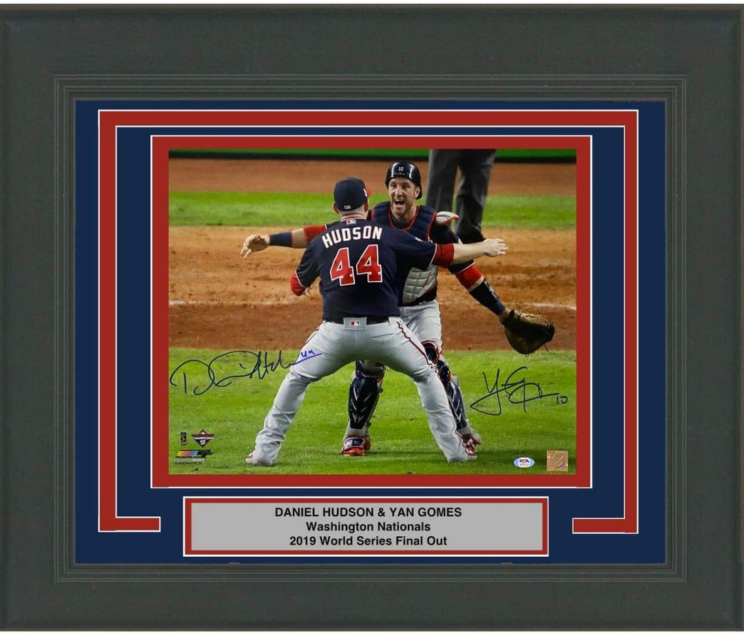 FRAMED Autographed/Signed DANIEL HUDSON YAN GOMES 2019 WS 16x20 Photo PSA COA